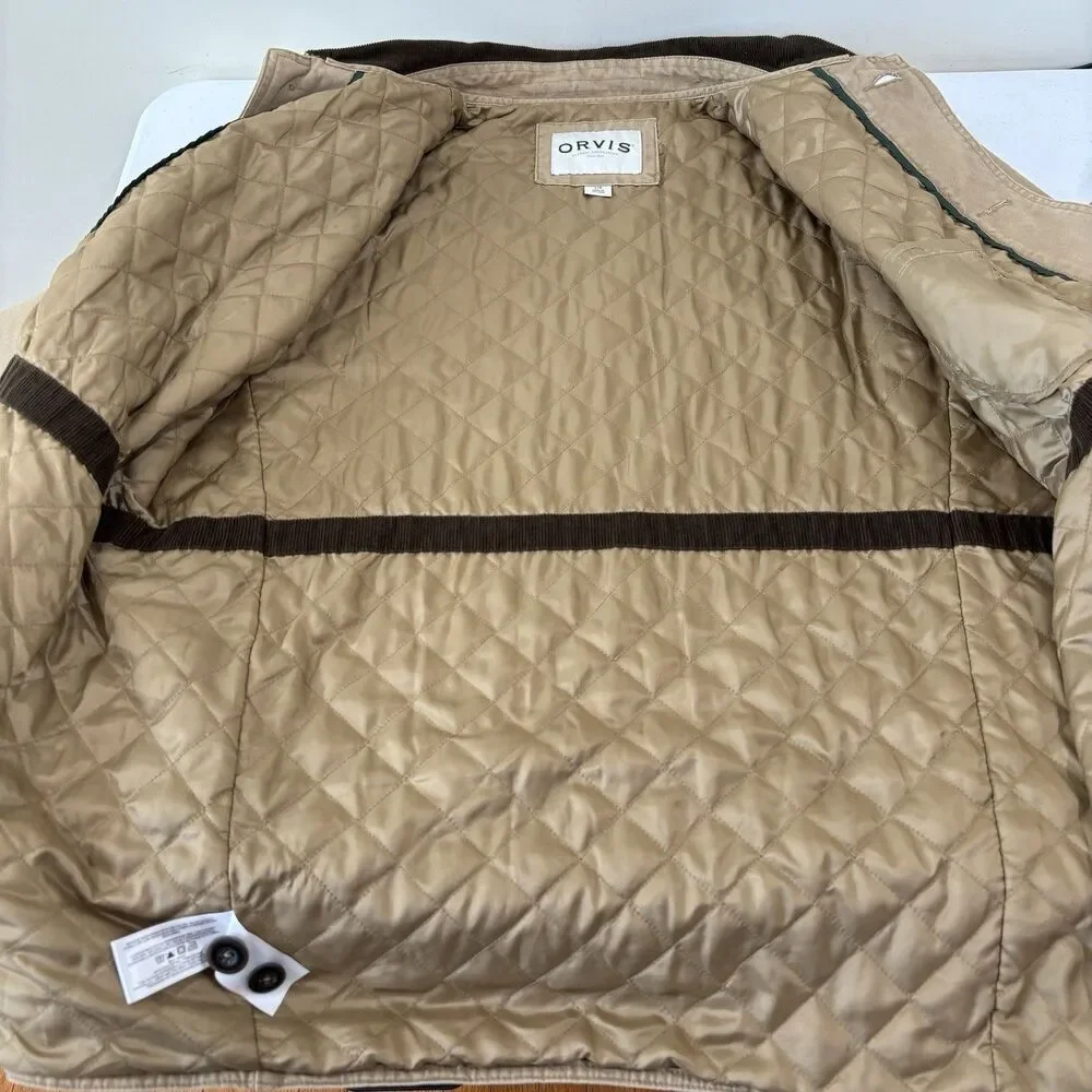 Orvis Field Barn Canvas Jacket Chore Coat Quilted Lining Men L Brown Corduroy